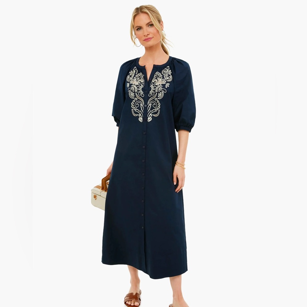 NWT Tuckernuck Navy Embroidered Etta Dress xxs xs